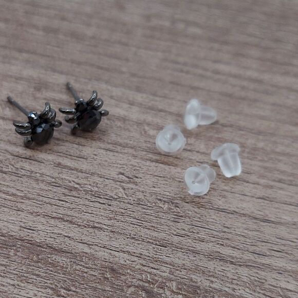 925 Sterling Silver Black Spider Stud Earrings - Picture 6 of 8
